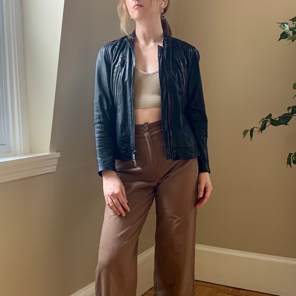 Vince Cropped Leather Biker Jacket - Picture 3 of 8